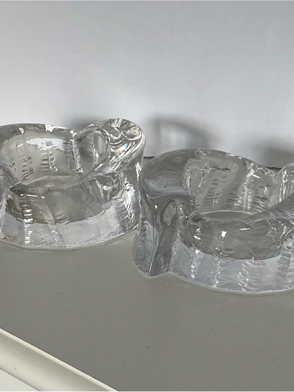 Not sure if these are candle holder or ashtray Vintage MCM Swedish Ice Glass